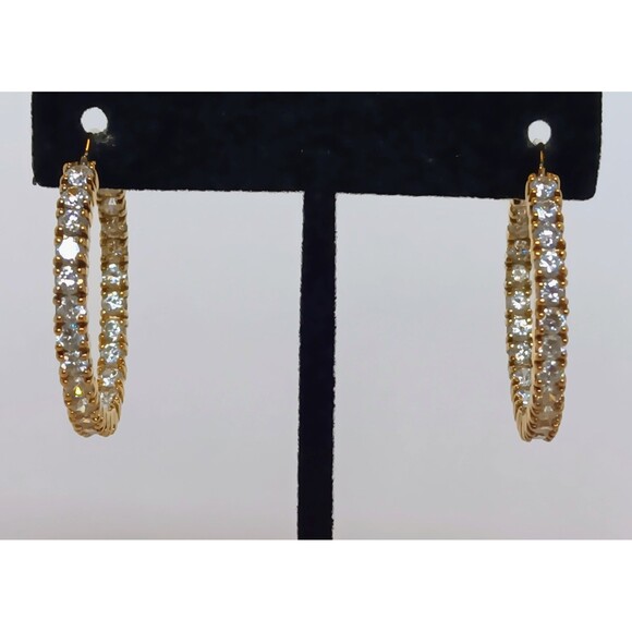 Vermeil ADI 925 Sterling Silver Cubic Zirconia Inside Out Hoop Earrings 1.25 in - Picture 3 of 16